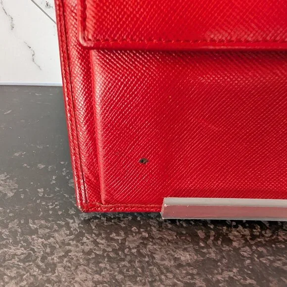 Prada Red Leather Wallet – Classic Snap Closure - Picture 9 of 17